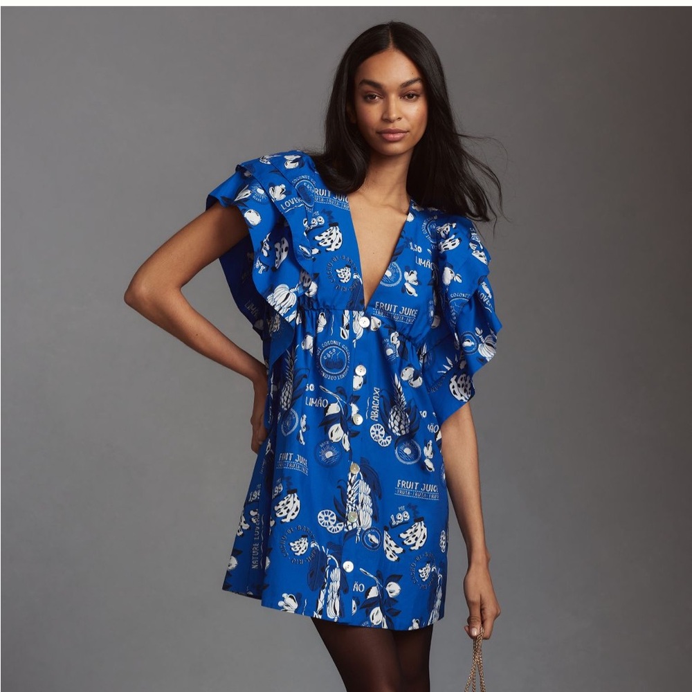 Farm Rio Flutter Sleeve Babydoll Mini Dress NWT